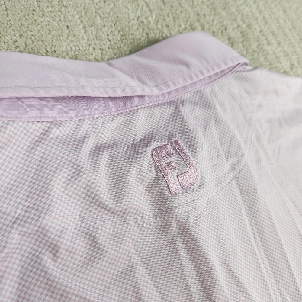 FootJoy Polo Shirt Mens XL Lisle Mini Check Performance Quick Dry Pink‎ Stretch